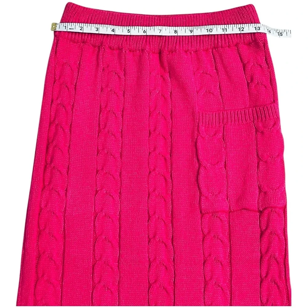 Pink Cable Knit Midi Sweater Skirt M Elastic Waist Ribbed‎ Pencil